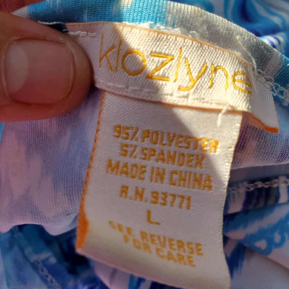 Klozlyne Blue/White Paisley Sleeveless Maxi Beachy Dress Scoop Neck Sz Large - Picture 4 of 5